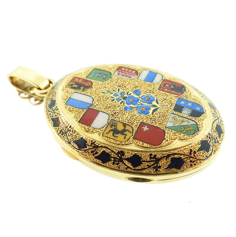 18K Gold &amp; Enamel Grand Tour Swizerland Sexcentennial Locket