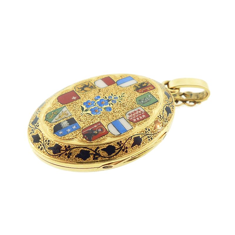 18K Gold &amp; Enamel Grand Tour Swizerland Sexcentennial Locket