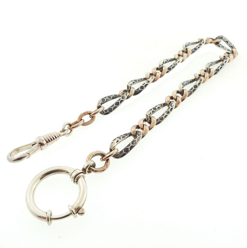 Edwardian Swiss Niello &amp; Silver Watch Chain