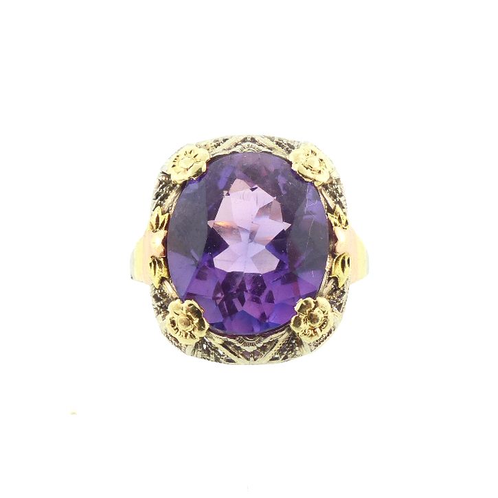 Early Art Deco Rose de France Amethyst &amp; 14K Gold Ring