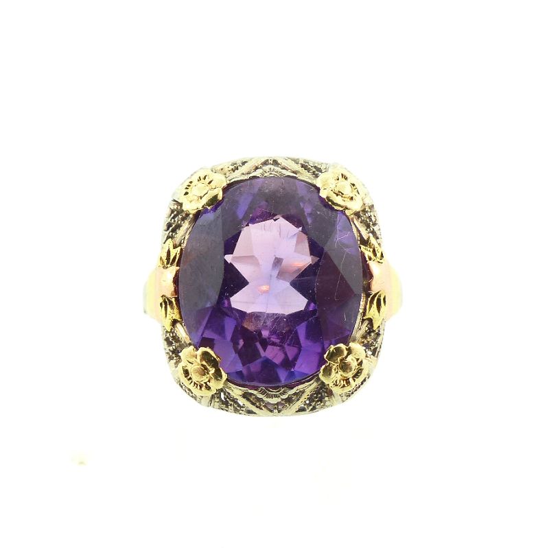 Early Art Deco Rose de France Amethyst &amp; 14K Gold Ring