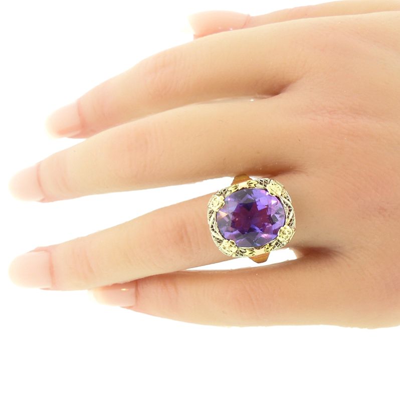 Early Art Deco Rose de France Amethyst &amp; 14K Gold Ring