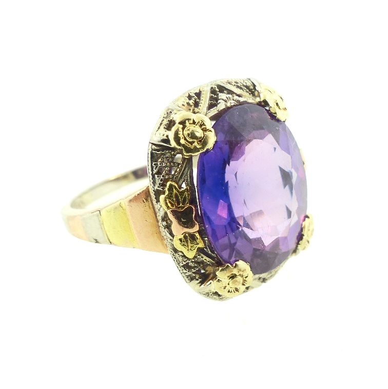 Early Art Deco Rose de France Amethyst &amp; 14K Gold Ring