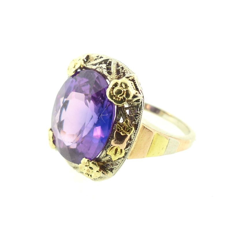 Early Art Deco Rose de France Amethyst &amp; 14K Gold Ring