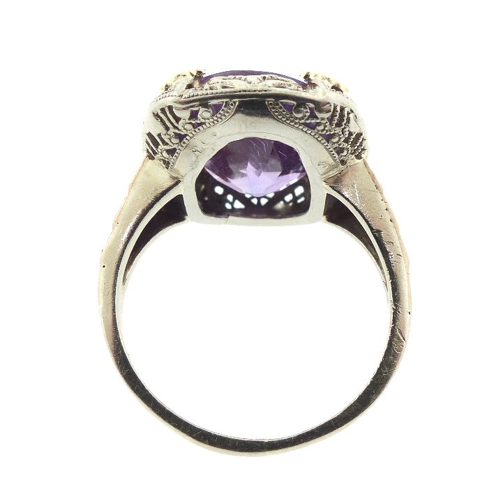 Early Art Deco Rose de France Amethyst &amp; 14K Gold Ring