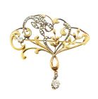 French Art Nouveau 18K Gold & Diamond Fuschia Pendant / Brooch