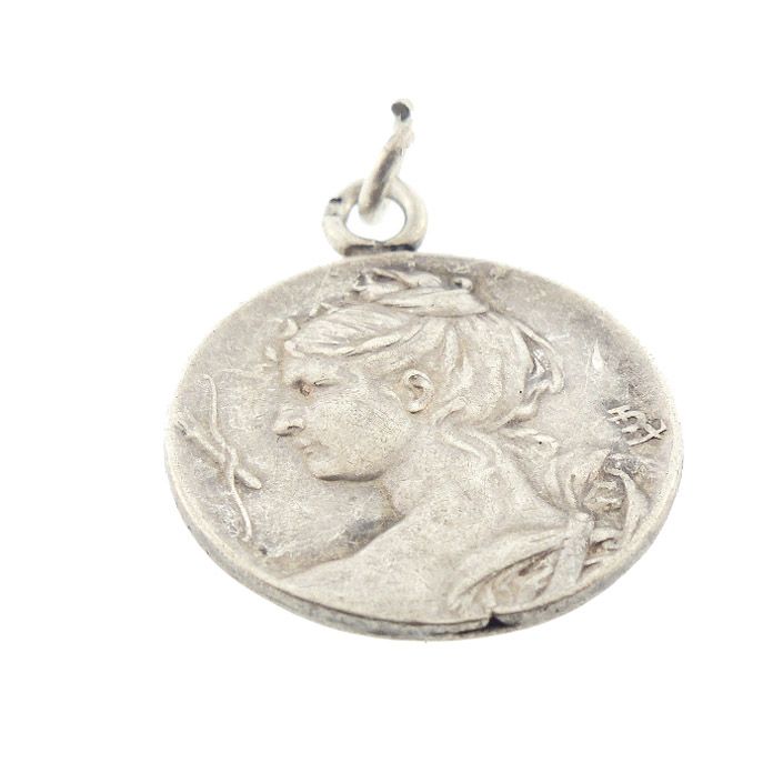 Pendentif Ancien Fleur De Lys Plaqué Argent - Style Art Nouveau, Bon état