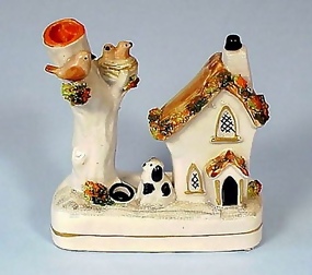 Staffordshire Cottage & Dalmatian Inkwell