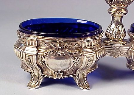 French Silver &amp; Cobalt Glass Double Salt Dip