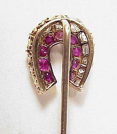 Victorian 12K Ruby Diamond Horseshoe Stickpin