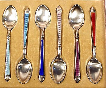 12 Sterling Guilloche Enamel Demitasse Spoons