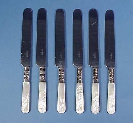 6 Sterling &amp; Mother of Pearl Luncheon Knives