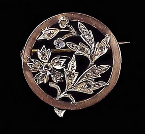 Victorian French 18K Gold & Diamond Brooch