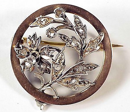 Victorian French 18K Gold &amp; Diamond Brooch