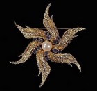 Vintage 14K Gold Sapphire Pearl Starfish Pin
