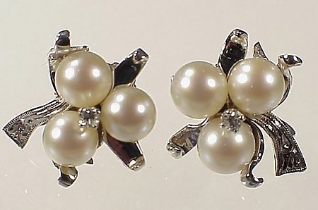 14K White Gold, Zircon Mikimoto-Quality Pearl Earrings