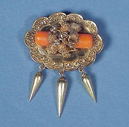 American Victorian 14K Gold &amp; Coral Brooch
