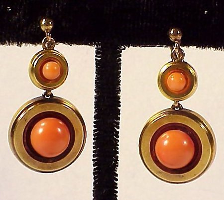 Victorian 18K Yellow Gold &amp; Coral Earrings