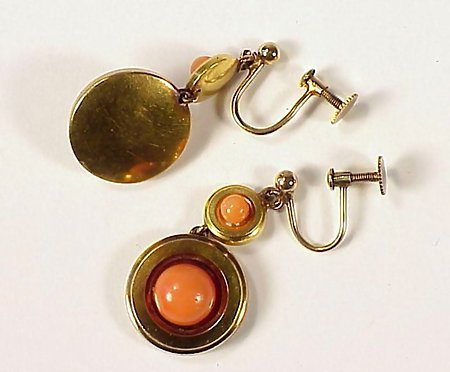 Victorian 18K Yellow Gold &amp; Coral Earrings