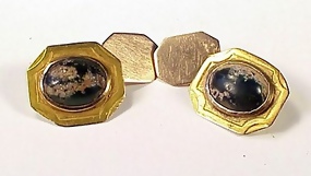 Victorian Aesthetic 14K Gold Turquoise Matrix Cufflinks