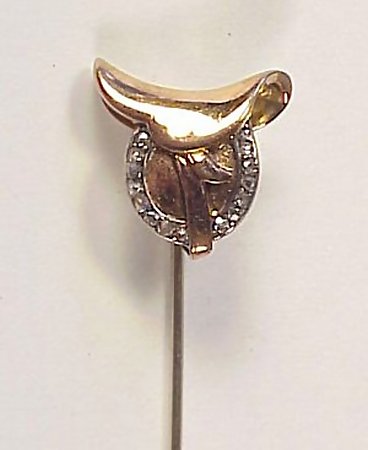 Victorian 18K Gold &amp; Diamond Sporting Saddle Stick Pin