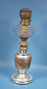 19th c. Mercury Glass & Flint Glass Oil Lamp