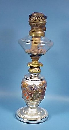 19th c. Mercury Glass &amp; Flint Glass Oil Lamp