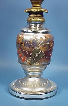 19th c. Mercury Glass &amp; Flint Glass Oil Lamp