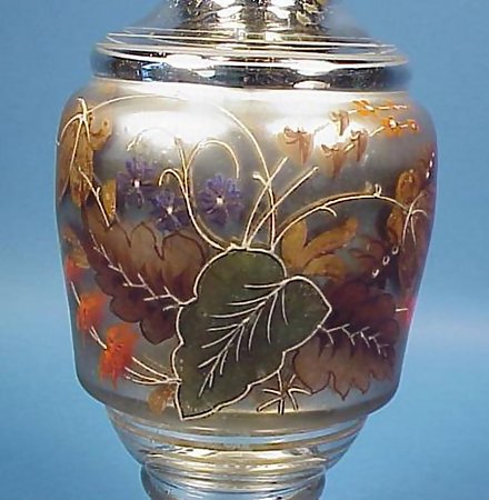 19th c. Mercury Glass &amp; Flint Glass Oil Lamp