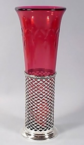 Edwardian Galt & Bro. Sterling Silver & Ruby Glass Vase