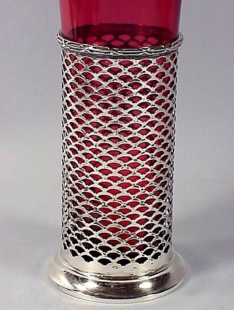 Edwardian Galt &amp; Bro. Sterling Silver &amp; Ruby Glass Vase