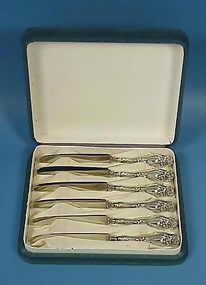 6 Art Nouveau Sterling Silver Fruit Knives