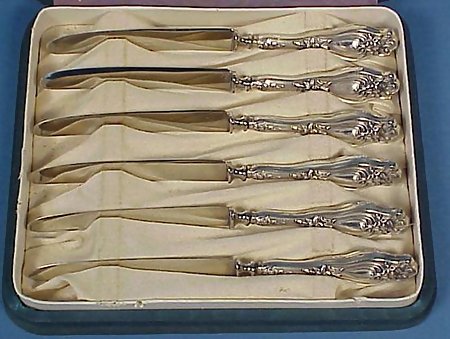 6 Art Nouveau Sterling Silver Fruit Knives