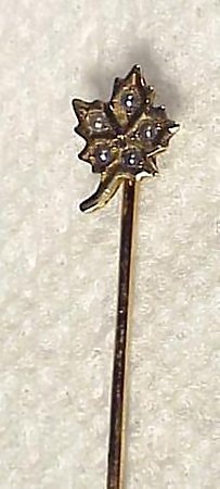 14K Gold &amp; Seed Pearl Maple Leaf Stickpin