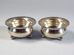 Pair Sterling Silver Kettle-Shaped Salt Dips