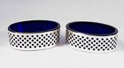 Pair Sterling Silver & Cobalt Glass Salt Dips