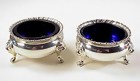 Pair English George VI Sterling & Cobalt Glass Salts