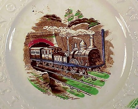 English Staffordshire Pottery Child's ABC Train Plate
