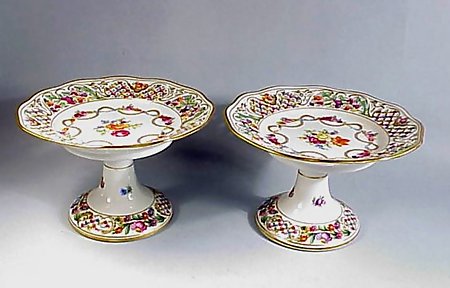 Pair Schumann DRESDEN GARLAND Porcelain Compotes