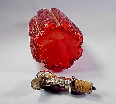 Overshot Cranberry Glass &amp; Silverplate Jockey Decanter