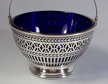 Sterling Silver &amp; Cobalt Glass Basket