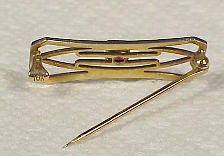 Art Deco 10K Gold &amp; Syn. Ruby Pin