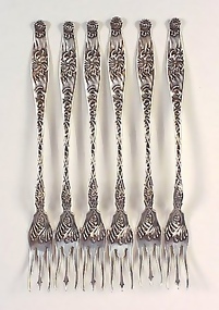 6 Victorian Art Nouveau Sterling Silver Seafood Forks