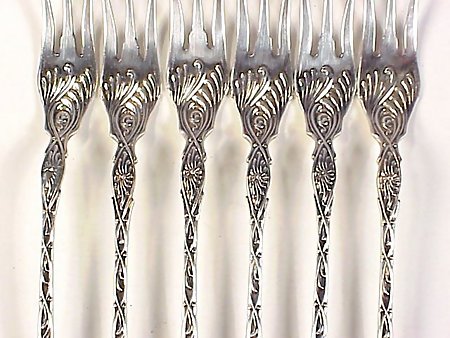 6 Victorian Art Nouveau Sterling Silver Seafood Forks