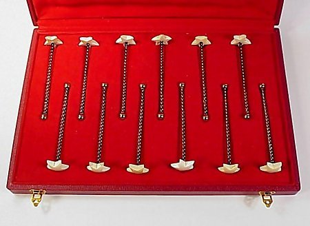 12 Art Deco Puiforcat Gilt Silver Ivory Swizzle Sticks