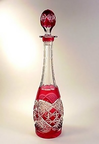 Val St. Lambert Cranberry-to-Clear Cut Glass Decanter