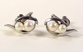 Mikimoto Sterling Silver & Pearl Screwback Earrings