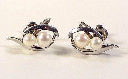 Mikimoto Sterling Silver &amp; Pearl Screwback Earrings