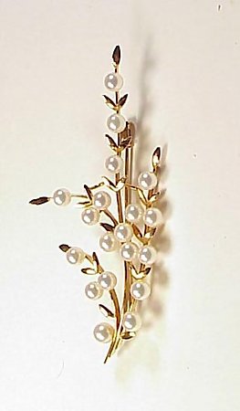 14K Gold & Pearl Floral Brooch