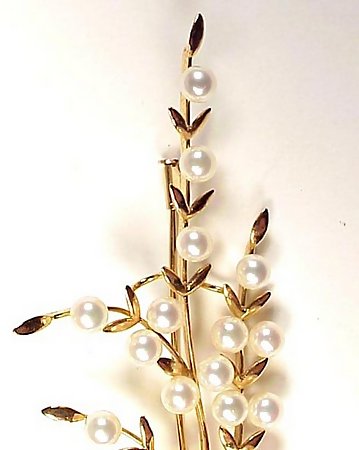 14K Gold &amp; Pearl Floral Brooch